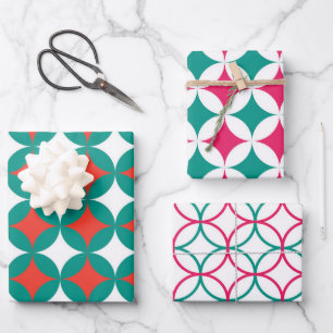 Geometric Classic Red Green White Christmas  Wrapping Paper Sheet