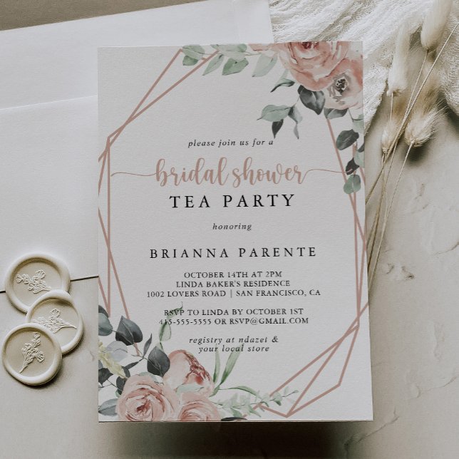 Geometric Classic Rose Bridal Shower Tea Party   Invitation (Creator Uploaded)