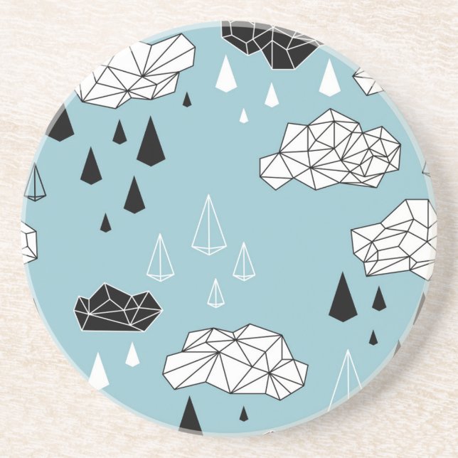 Geometric clouds and rain, seamless pattern. coaster (Front)