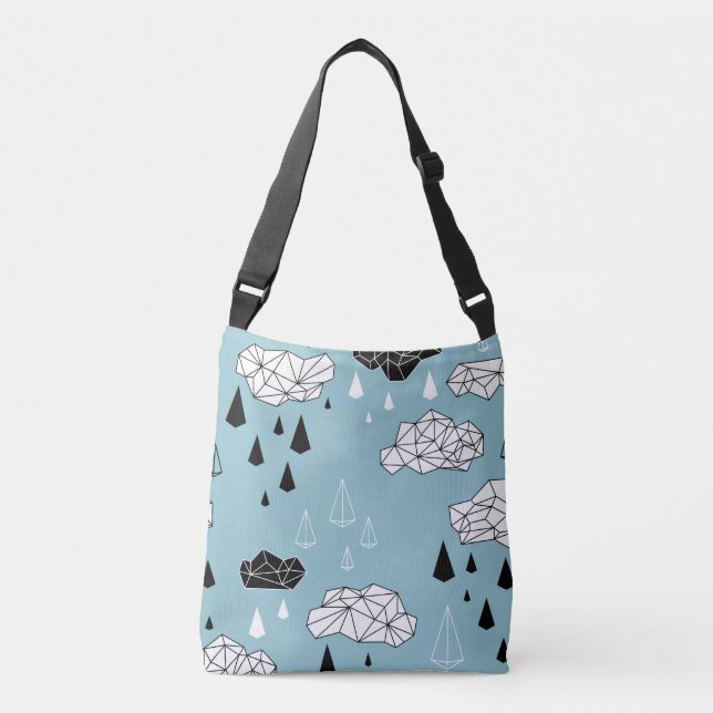 Geometric clouds and rain, seamless pattern. crossbody bag (Front)
