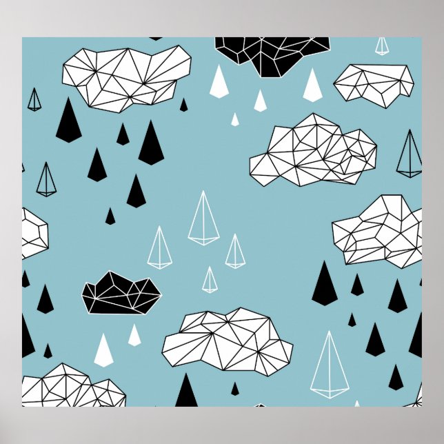 Geometric clouds and rain, seamless pattern. poster (Front)