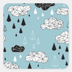 Geometric clouds and rain, seamless pattern. square sticker