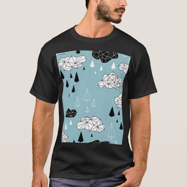 Geometric clouds and rain, seamless pattern. T-Shirt (Front)