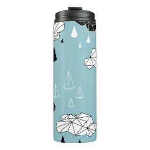 Geometric clouds and rain, seamless pattern. thermal tumbler
