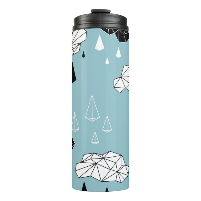 Geometric clouds and rain, seamless pattern. thermal tumbler (Front)