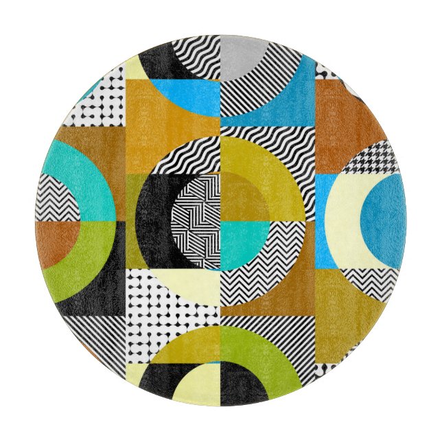 Geometric collage: circles, vintage pattern. cutting board (Front)