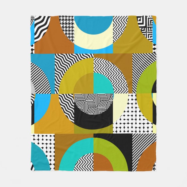 Geometric collage: circles, vintage pattern. fleece blanket (Front)