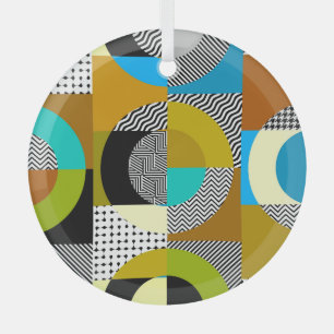 Geometric collage: circles, vintage pattern. glass tree decoration