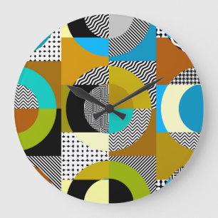 Geometric collage: circles, vintage pattern. large clock