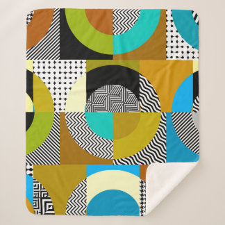 Geometric collage: circles, vintage pattern. sherpa blanket