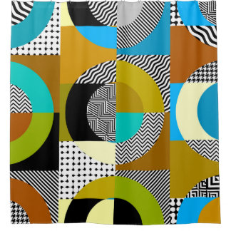 Geometric collage: circles, vintage pattern. shower curtain