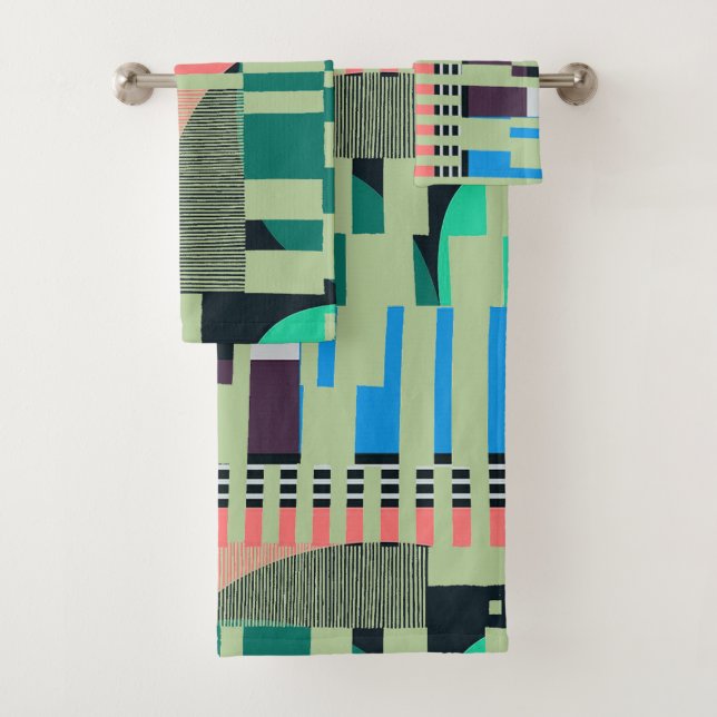 Geometric Color‑Blocked Motif Modern Bath Towel Set (Insitu)