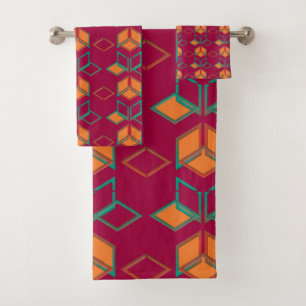 Geometric Color‑Blocked Motif Modern Bath Towel Set