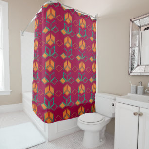 Geometric Color‑Blocked Motif Modern Shower Curtain