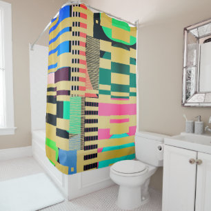  Geometric Color‑Blocked Motif Modern Shower Curtain