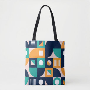 Geometric color composition template with abstract tote bag