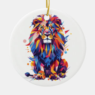 Geometric colorful lion design ceramic tree decoration