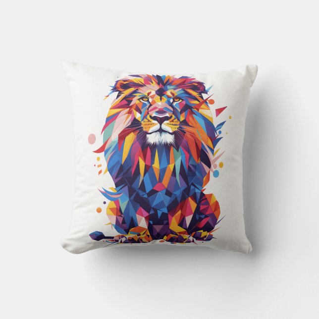 Geometric colorful lion design cushion (Front)