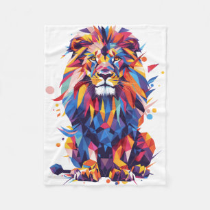 Geometric colorful lion design fleece blanket