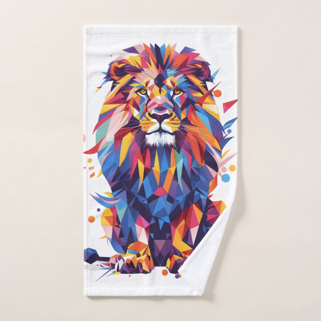 Geometric colorful lion design hand towel (Hand Towel)