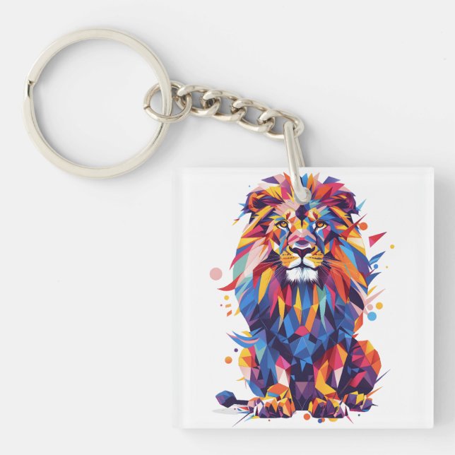 Geometric colorful lion design key ring (Front)