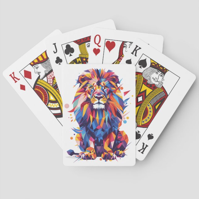 Geometric colorful lion design playing cards (Back)