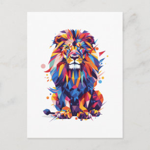 Geometric colorful lion design postcard