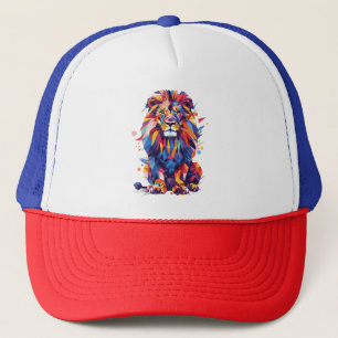Geometric colorful lion design trucker hat