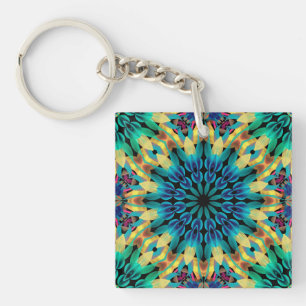 Geometric Colorful Shapes Mandala Key Ring