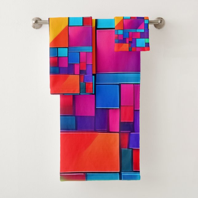 Geometric Colour Art Bath Towel Set (Insitu)
