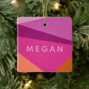 Geometric Colour Block in Purple Personalised Name Ceramic Ornament