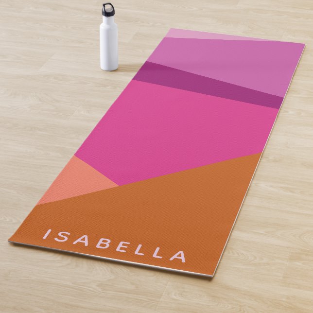 Geometric Colour Block in Purple Personalised Name Yoga Mat (In Situ)