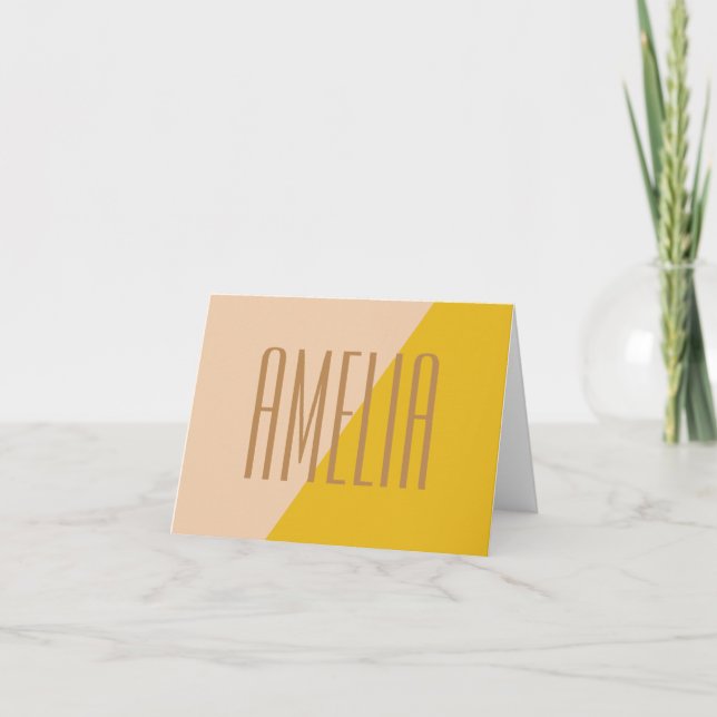Geometric Colour Block in Yellow Personalised Name Note Card (Front)