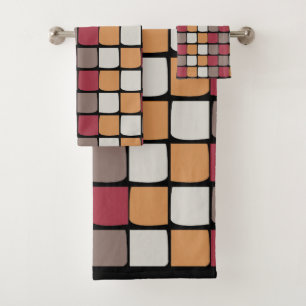 Geometric Colour Block Pattern Bath Towel Set