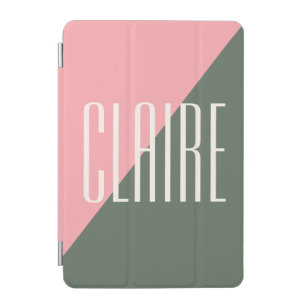 Geometric Colour Block Pink Green Personalised Nam iPad Mini Cover