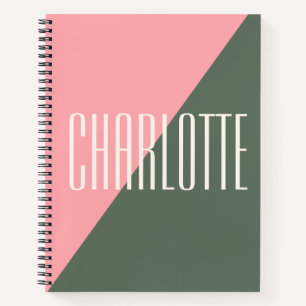 Geometric Colour Block Pink Green Personalised Nam Notebook