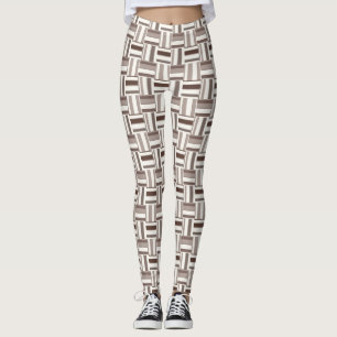 Geometric Colour Block Rectangles - Brown and Beig Leggings