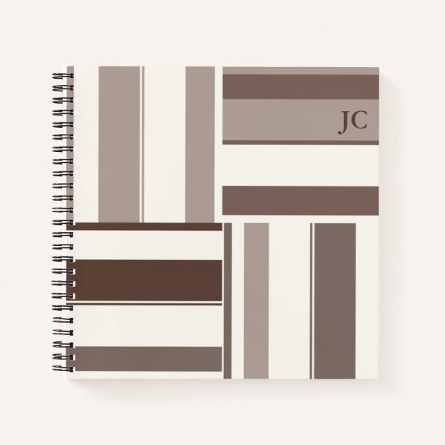 Geometric Colour Block Rectangles - Brown and Beig Notebook (Front)