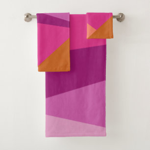 Geometric Colour Block Shapes in Purple Magenta Bath Towel Set