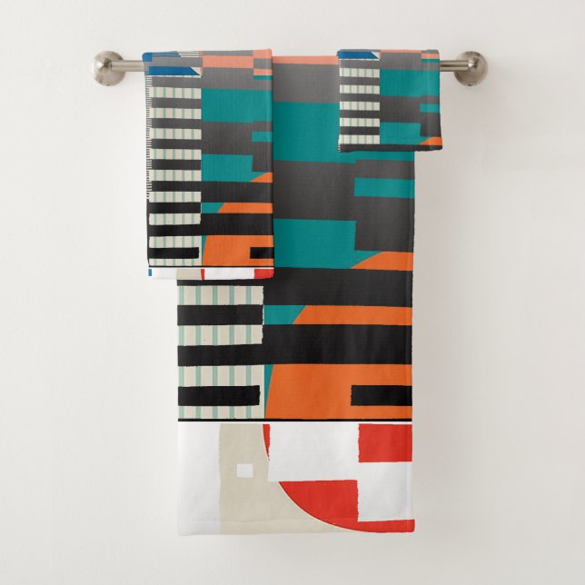 Geometric Colour‑Blocked Motif Modern Bath Towel Set (Insitu)