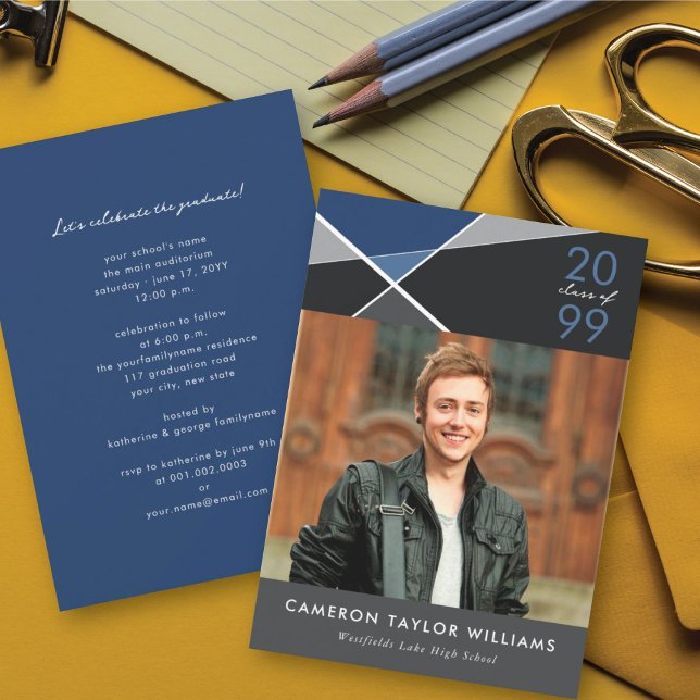 Geometric Colour Blocks Photo Graduation Party Invitation (Creator Uploaded)