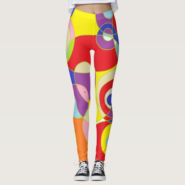 Geometric colour pattern art leggings (Front)