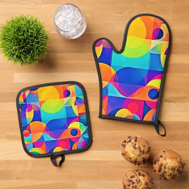 Geometric Colour Symphony Oven Mitt & Pot Holder Set (Top Down)