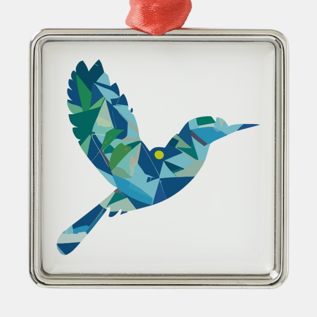 Geometric Coloured Bird Metal Tree Decoration (Front)