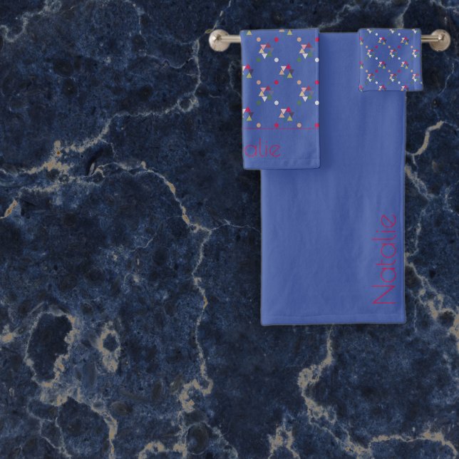 Geometric coloured pattern blue bath towel set (Creator Uploaded)
