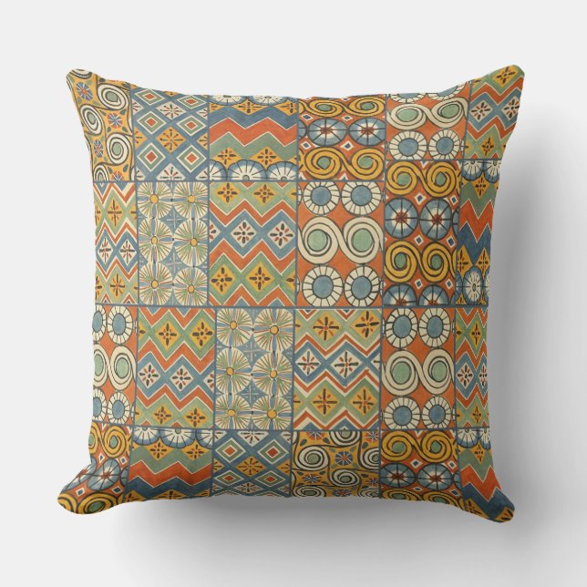Geometric Colourful Antique Egyptian Graphic Art Cushion (Front)