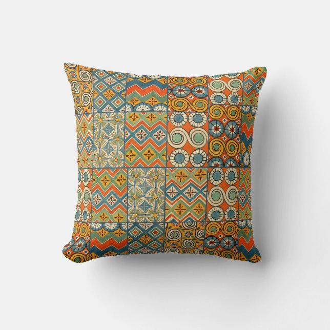Geometric Colourful Antique Egyptian Graphic Art Cushion (Front)