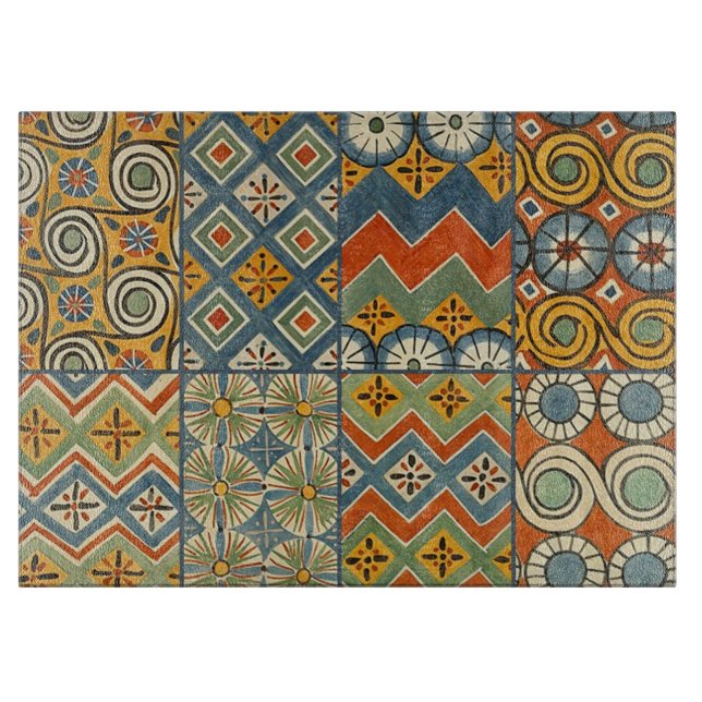 Geometric Colourful Antique Egyptian Graphic Art Cutting Board (Front)