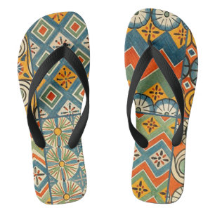 Geometric Colourful Antique Egyptian Graphic Art Flip Flops