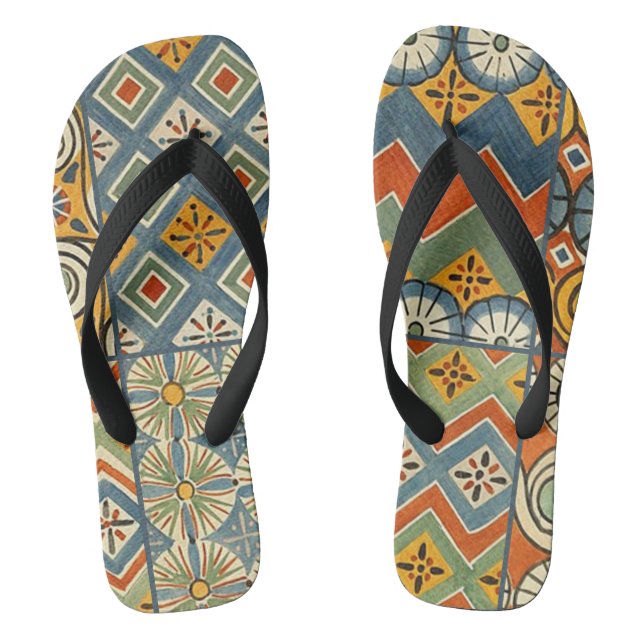 Geometric Colourful Antique Egyptian Graphic Art Flip Flops (Footbed)